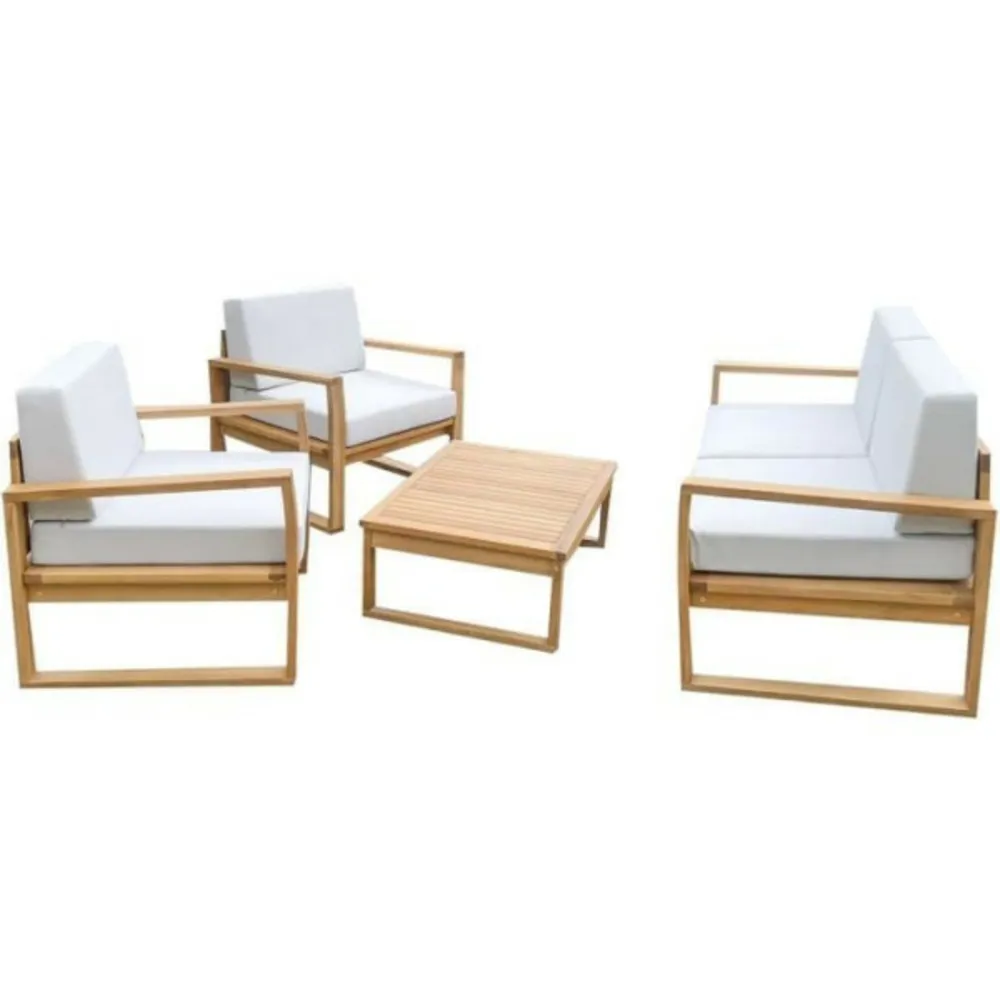 Salon de jardin en bois d'acacia fsc - palawan - 4 personnes - coussins gris perle
