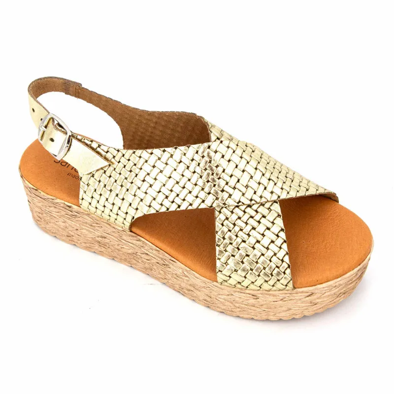 Sandales compensées cuir léger or Femme SANDRACOVES à prix dégriffé ! 