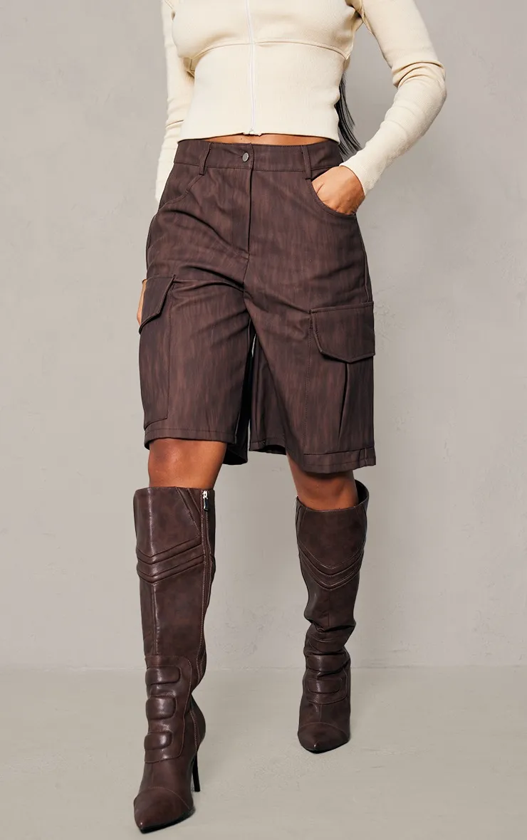 Short cargo long en PU deluxe délavé marron