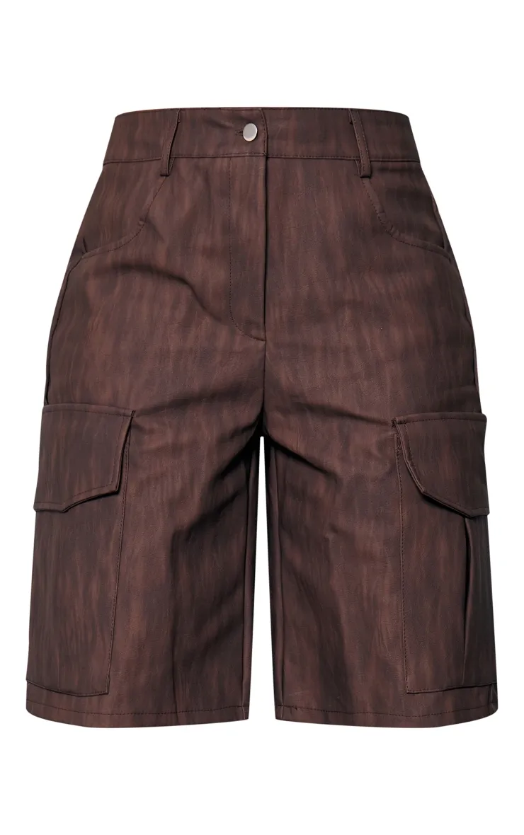 Short cargo long en PU deluxe délavé marron