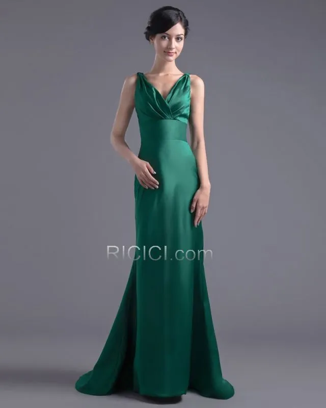 Simple Décolleté Volantée Dos Nu Robes De Soirée Demoiselle D honneur Vert Foncé Sirène Longue Satin