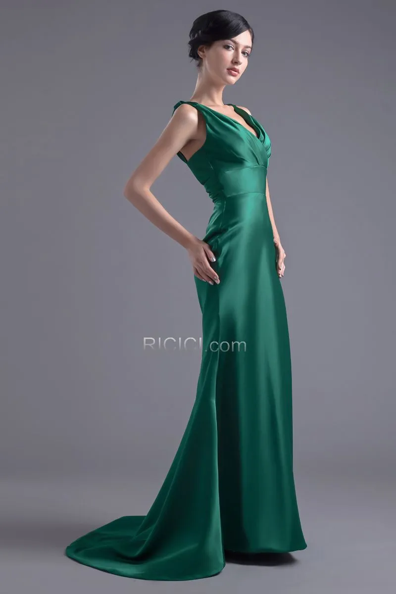 Simple Décolleté Volantée Dos Nu Robes De Soirée Demoiselle D honneur Vert Foncé Sirène Longue Satin