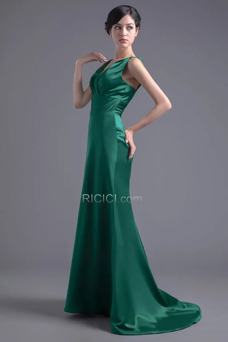 Simple Décolleté Volantée Dos Nu Robes De Soirée Demoiselle D honneur Vert Foncé Sirène Longue Satin