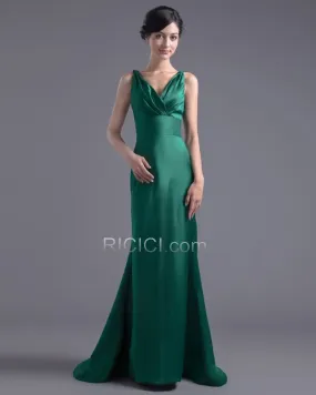 Simple Décolleté Volantée Dos Nu Robes De Soirée Demoiselle D honneur Vert Foncé Sirène Longue Satin