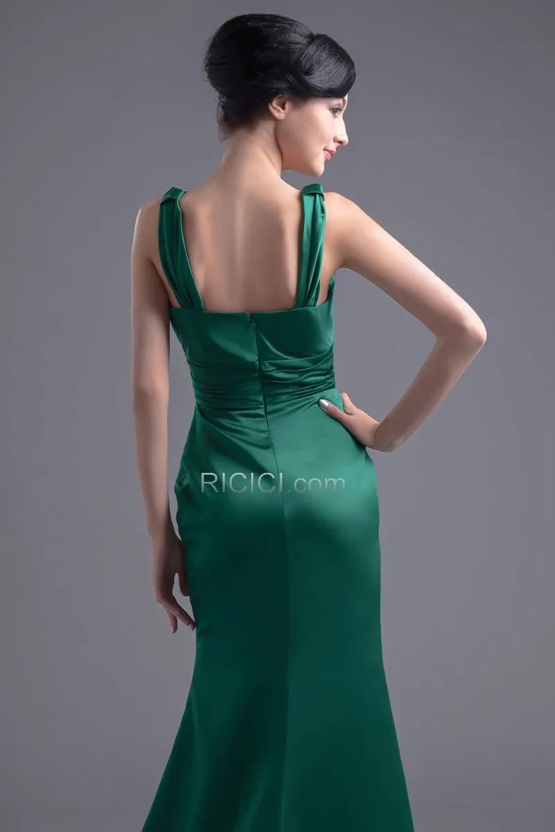 Simple Décolleté Volantée Dos Nu Robes De Soirée Demoiselle D honneur Vert Foncé Sirène Longue Satin