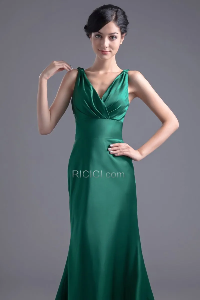 Simple Décolleté Volantée Dos Nu Robes De Soirée Demoiselle D honneur Vert Foncé Sirène Longue Satin