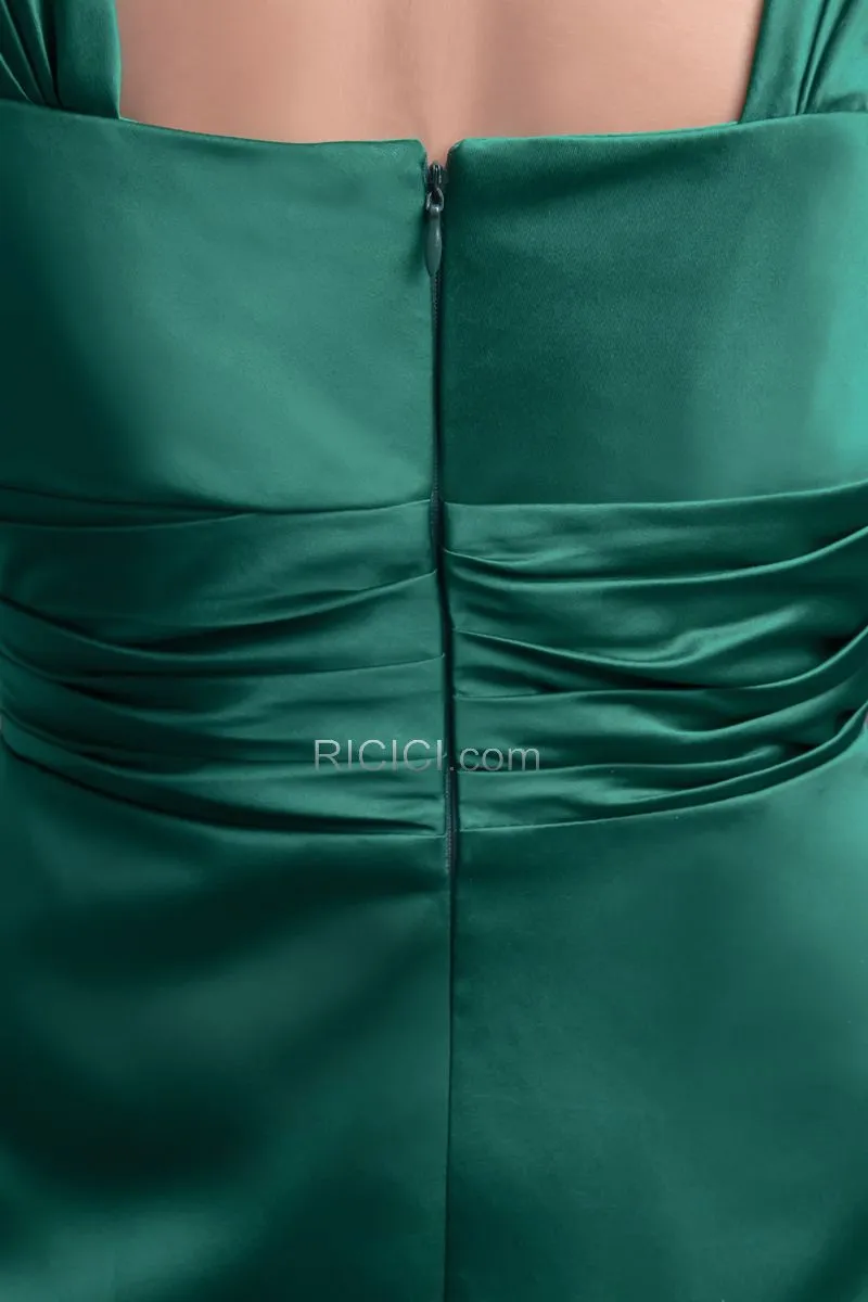 Simple Décolleté Volantée Dos Nu Robes De Soirée Demoiselle D honneur Vert Foncé Sirène Longue Satin