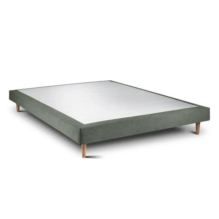 Sommier Tapissier Tissu Vert 140x200 H29cm Sommeil de plomb - Sommier en bois massif avec Pieds bois cones 15 cm