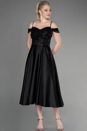 Tenue de Soirée Midi Satin Noir ABU3624