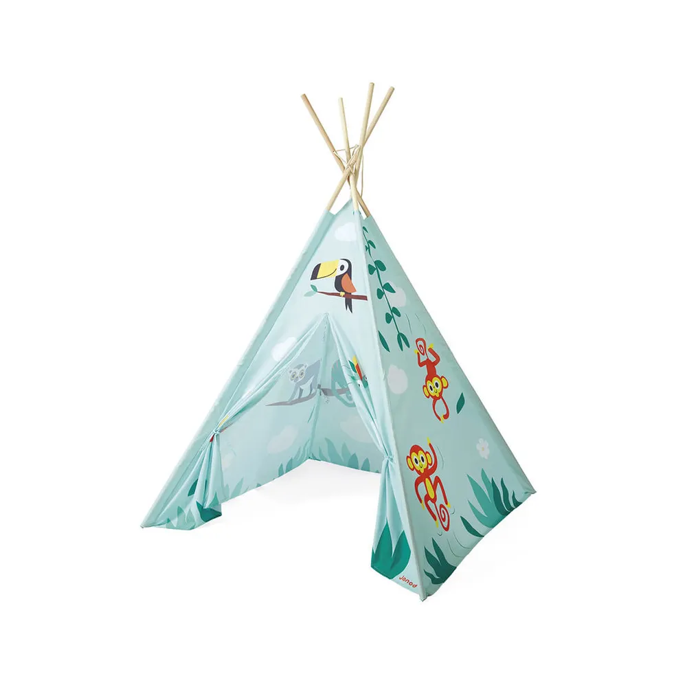 Tipi en tissu et bois tropik pour enfants - cabane de jeu exotique