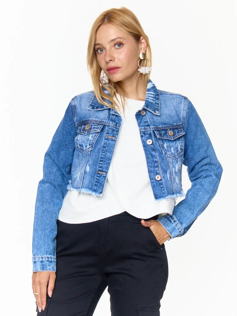 Veste en jean délavé courte