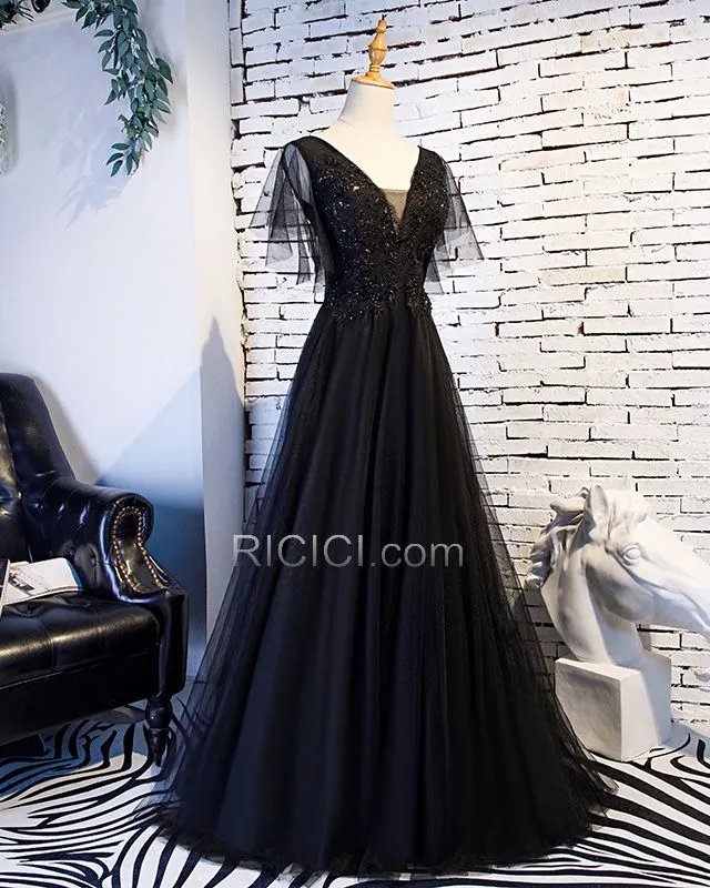 Élégant Noire Décolleté Princesse Robes De Soirée Dos Nu Dentelle Robes De Bal